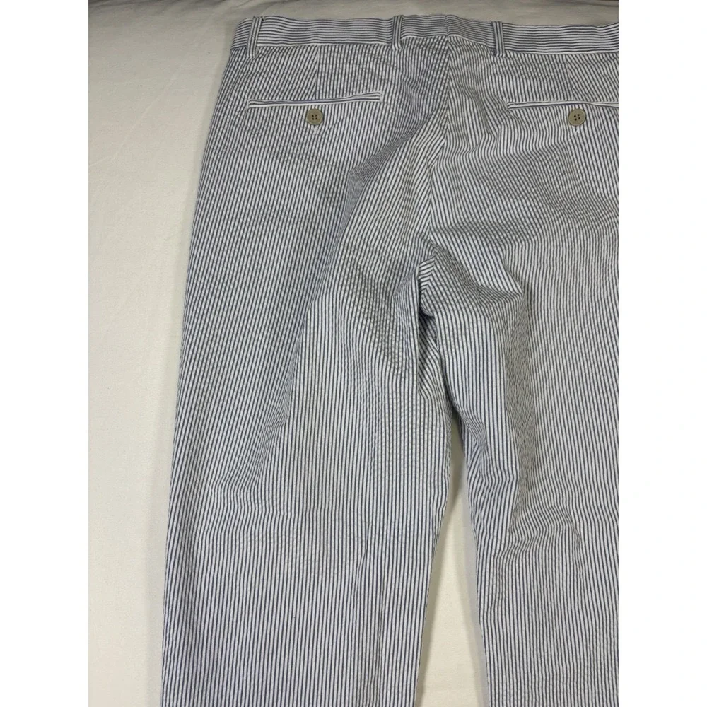 Britches Seersucker Striped Pants Size 34 x 30 Blue White Summer Preppy Trousers